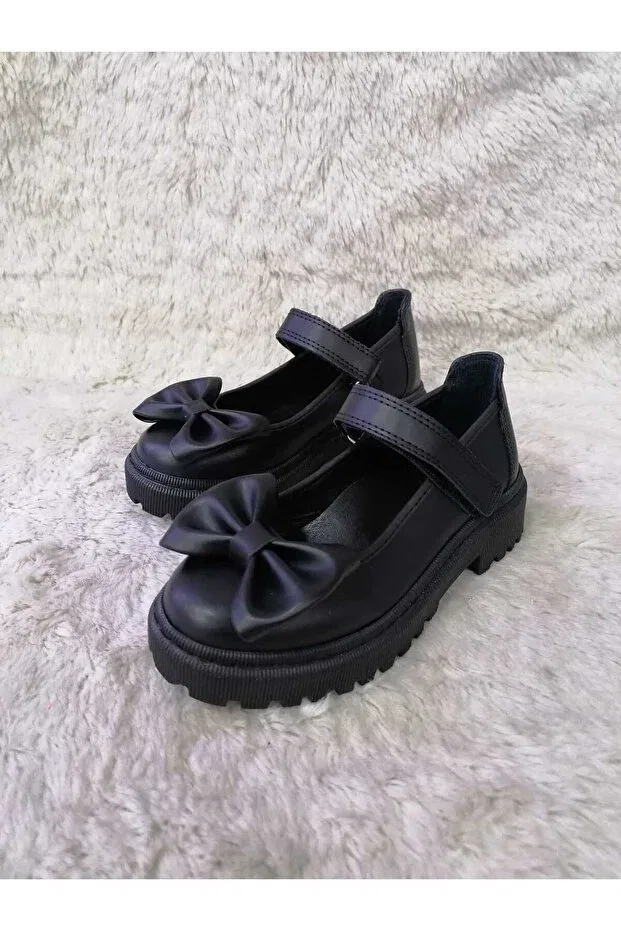 Детские балетки для девочек с бантом Özgür Kids, Black Mat — фото 2