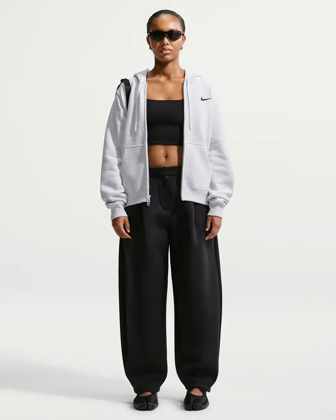 Женская толстовка на молнии Nike Studio Fleece Medium Weight, Birch Heather/Black — фото 4