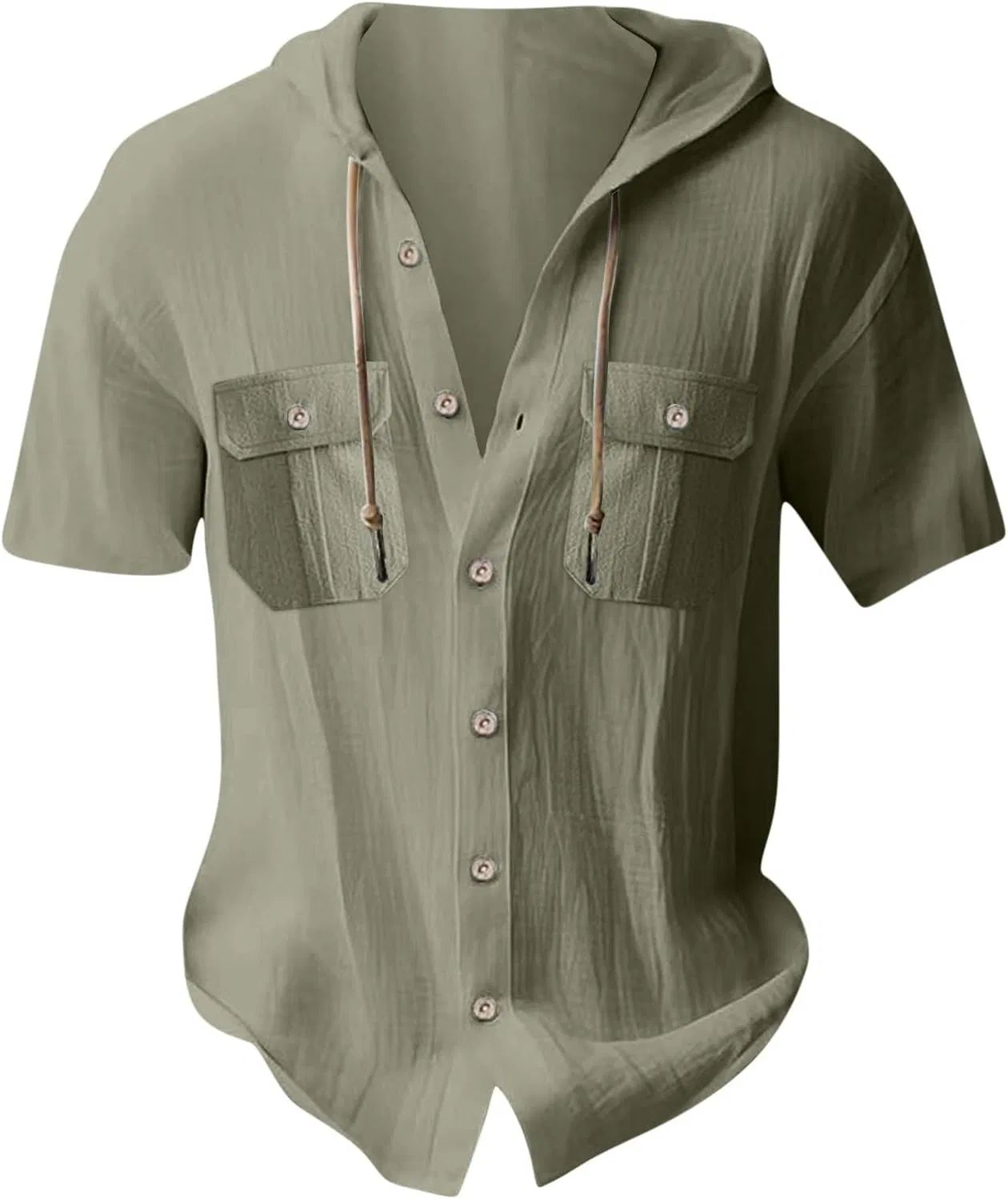 Мужская футболка с капюшоном и карманами, свободный крой Army Green