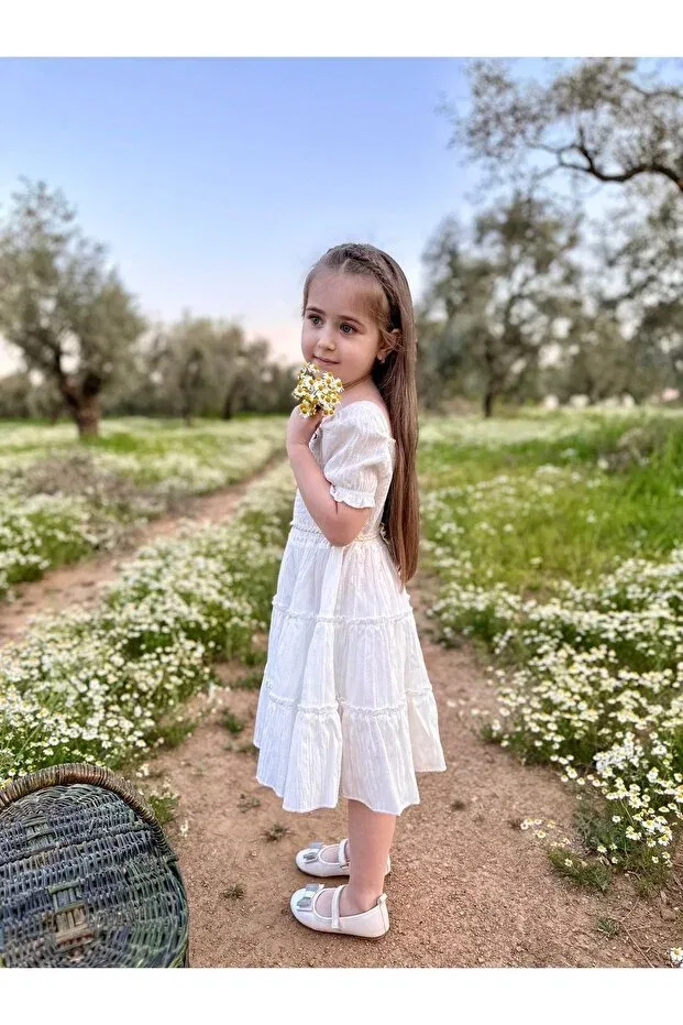 Детское платье для девочек с квадратным вырезом Sg Exclusive, White — фото 4