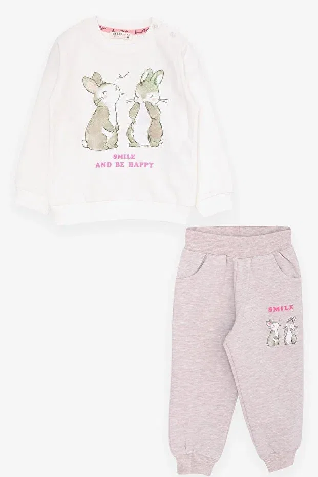 Детский спортивный комплект для девочек с принтом Glittery Rabbit Printed Breeze, Ecru