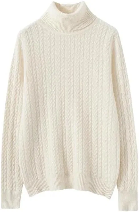 Женский свитер с высоким воротом, крупной вязкой, светло-коричневый — фото 3