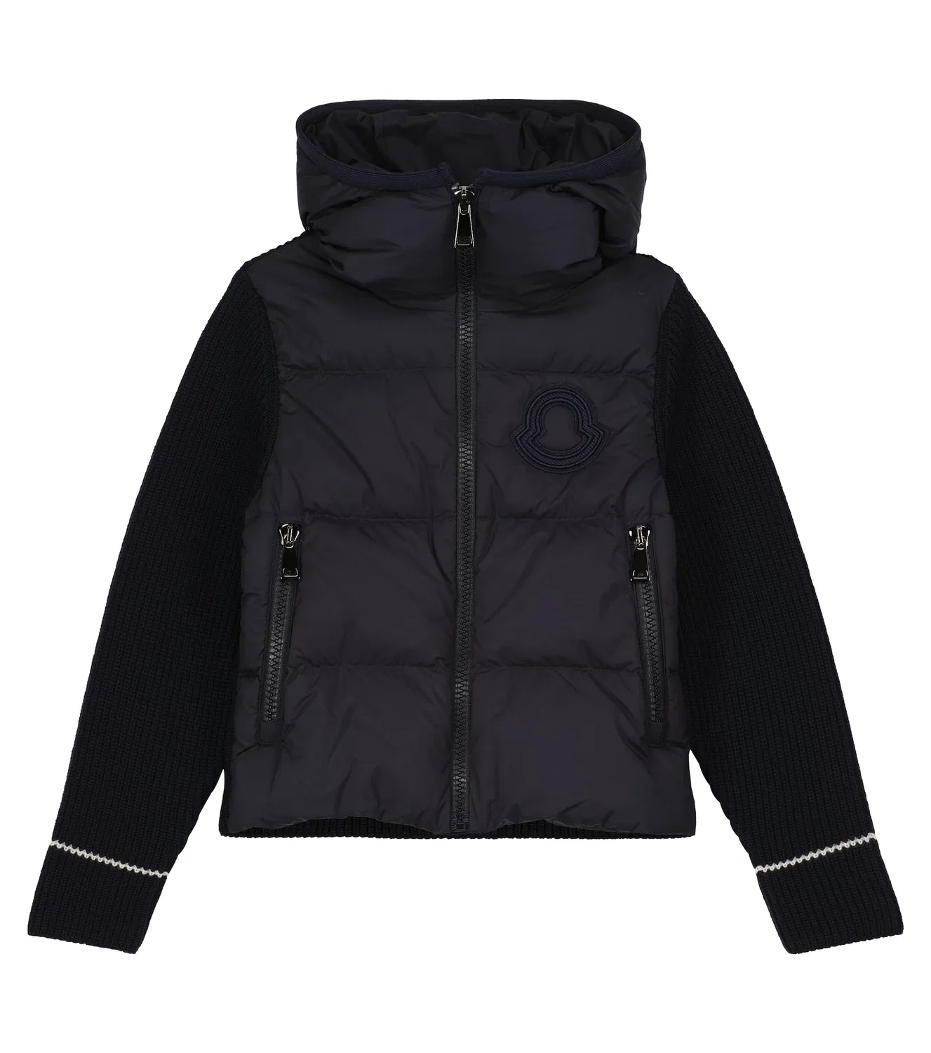 Пуховик с вязаными рукавами Moncler Enfant, синий