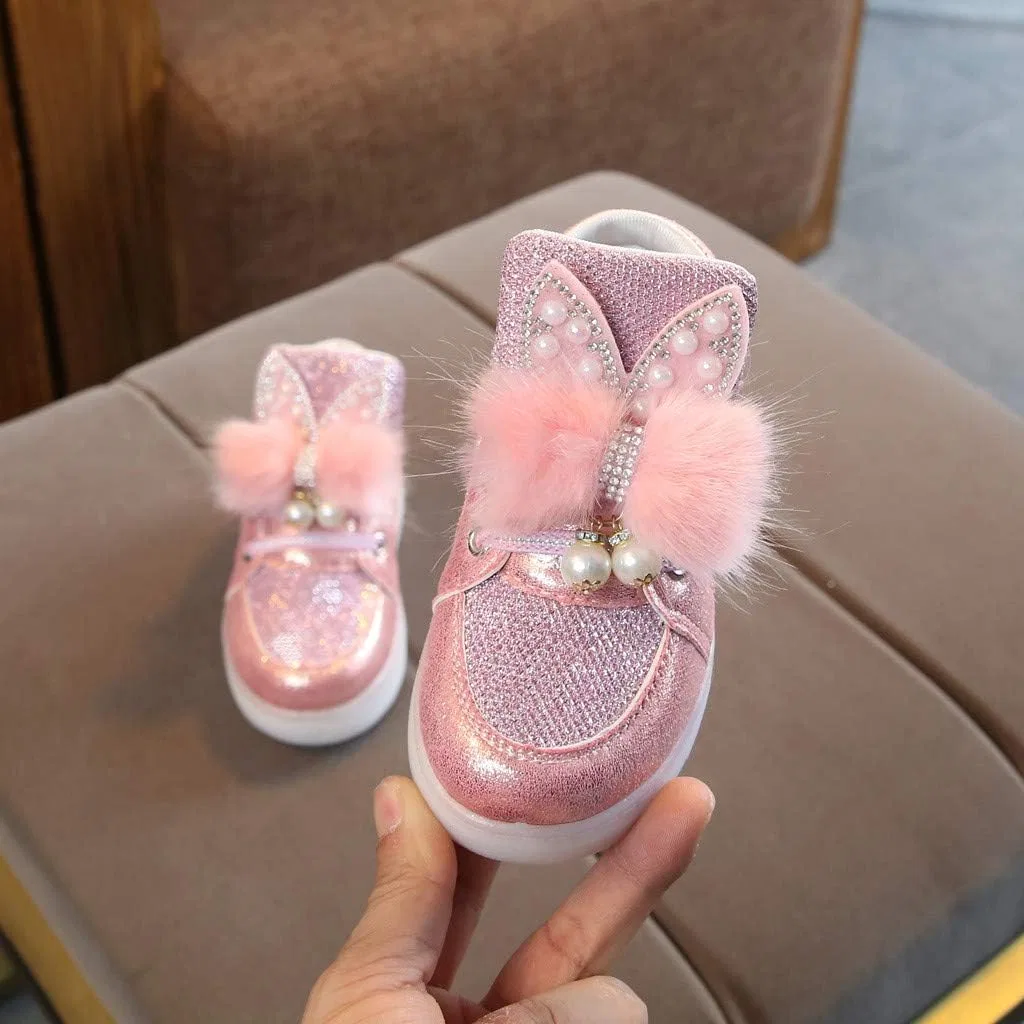 Детские кроссовки для девочек со светящейся подошвой с кроликом, Pink — фото 2