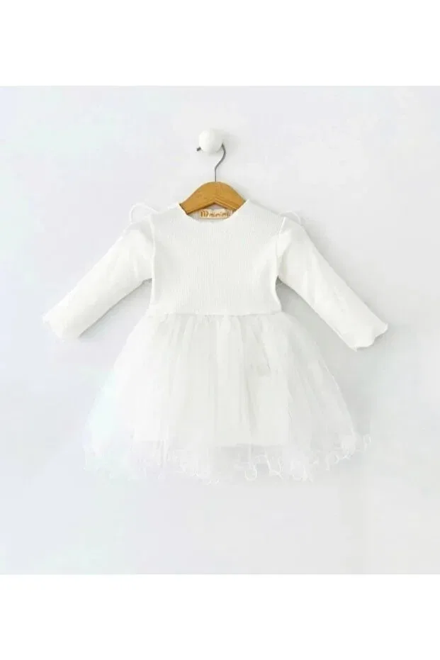 Детское платье для девочек с длинным рукавом Tiny Kids, White — фото 3