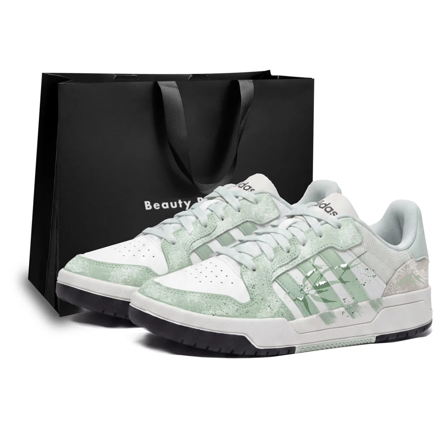 Детское скейтборд-обувь с контрастным дизайном, низкий верх, Adidas, White Green-Bamboo Mist Dye