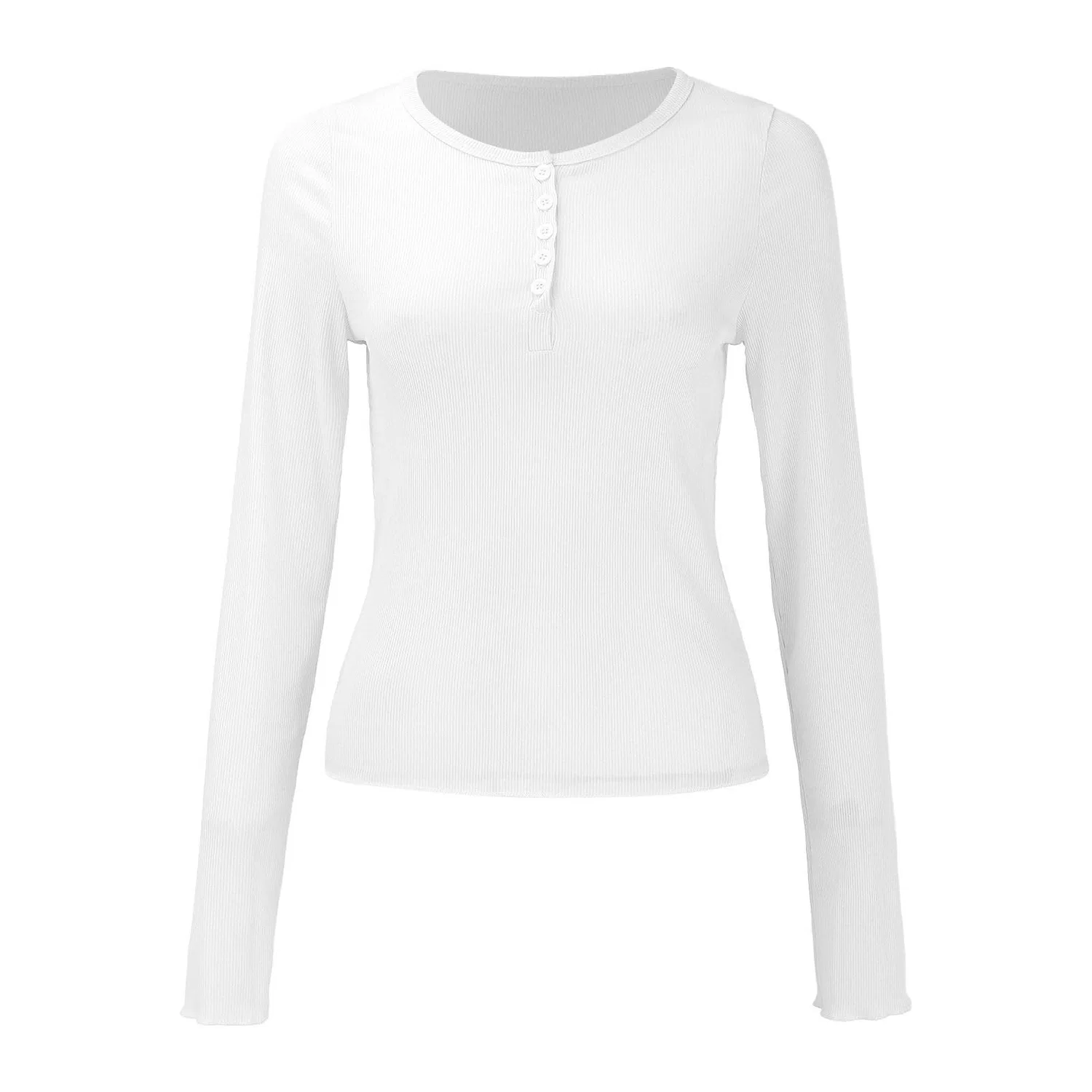 Женская туника с длинным рукавом Solid Color Basic Autumn Winter Soft Comfortable Tunic Tops, White — фото 4