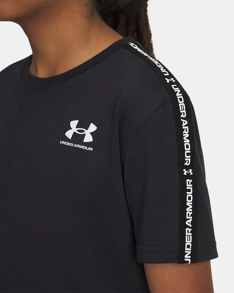Футболка для мальчиков с тесьмой-логотипом на плечах и рукавах UA Sportstyle Taped UnderArmour, Black/White — фото 3