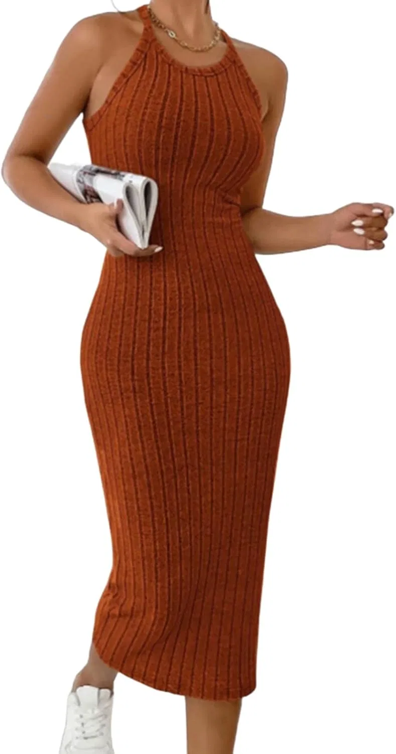 Женское облегающее мини-платье без рукавов с халтер-горловиной, Orange