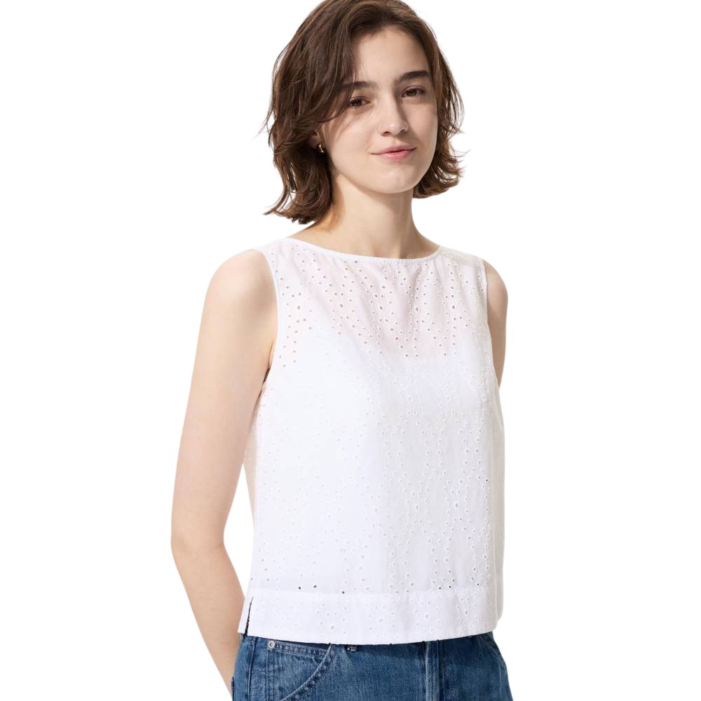 Блуза без рукавов Uniqlo Embroidered, 00 белый