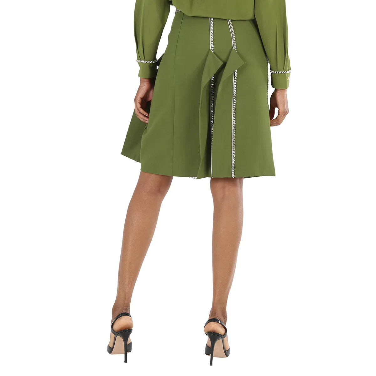 Юбка-трапеция из шерстяного крепа с кристаллами Burberry, Cedar Green — фото 3