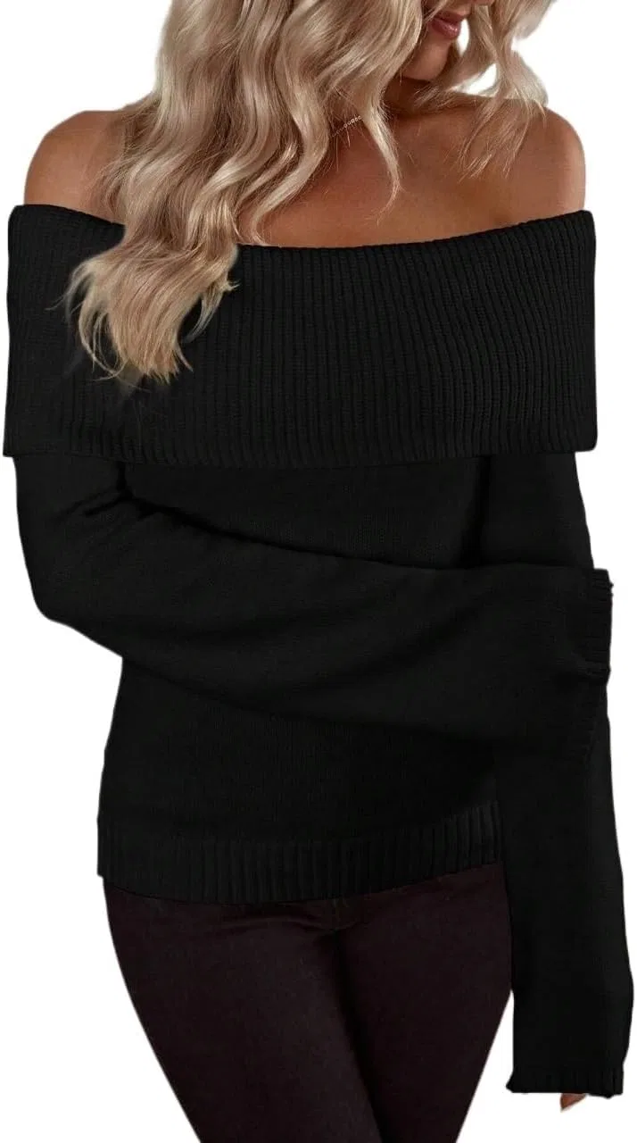 Женский свитер с открытыми плечами, Pullover, чёрный