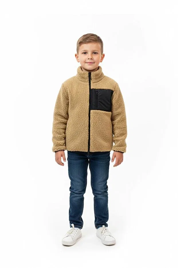 Детский кардиган на молнии из велсофта Lovexi, Beige