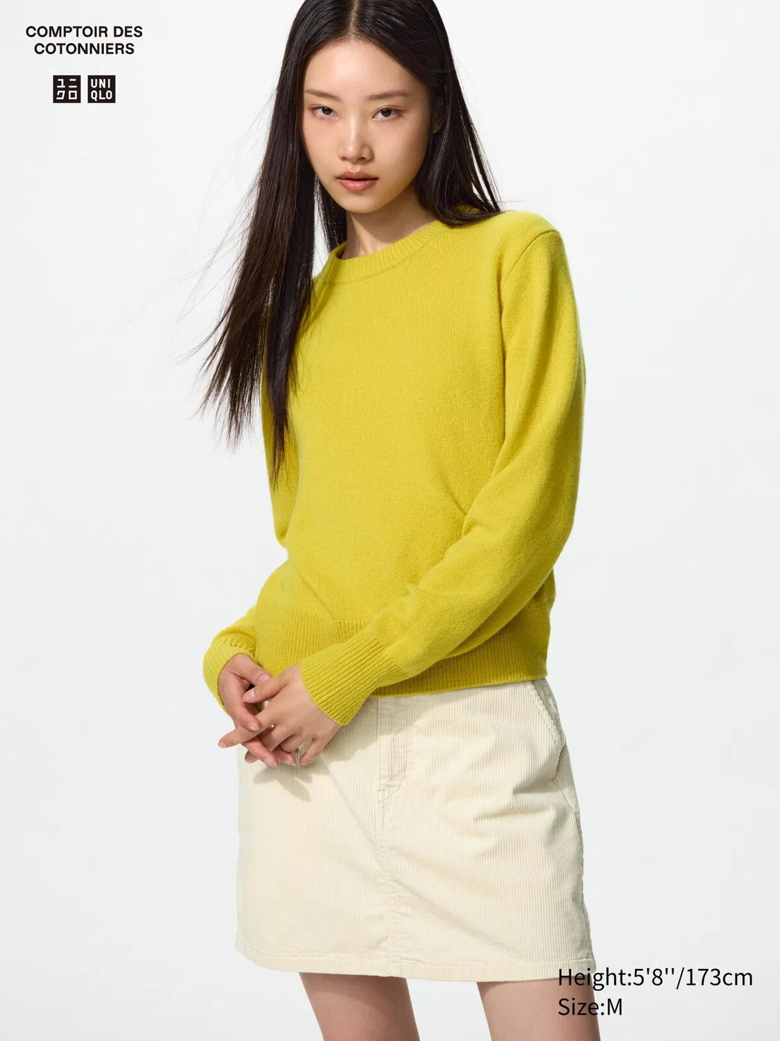 Свитер Uniqlo, овечья шерсть, круглый вырез, желтый