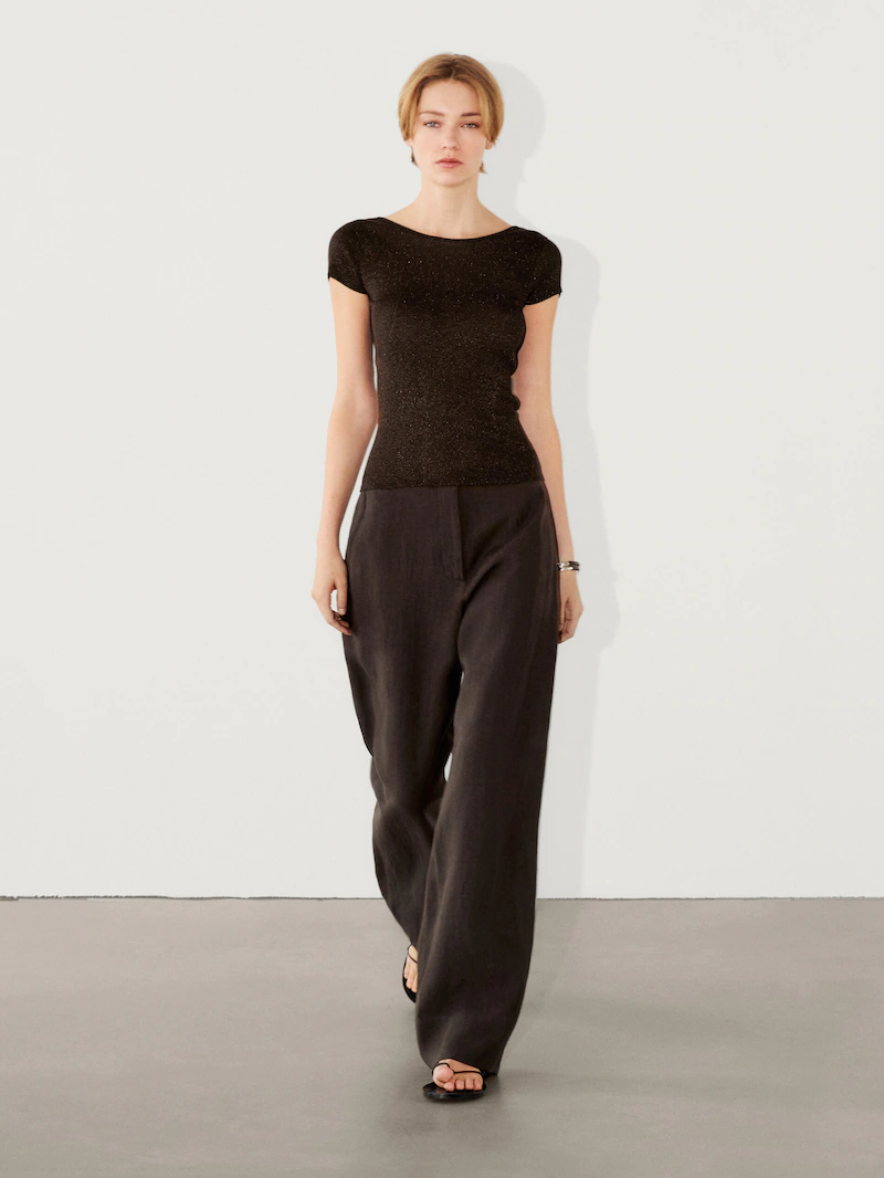 

Полупрозрачная футболка с короткими рукавами Massimo Dutti, коричневый