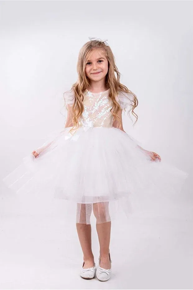 Детское платье для девочек с пайетками Buse&Eylül Bebe, White — фото 3