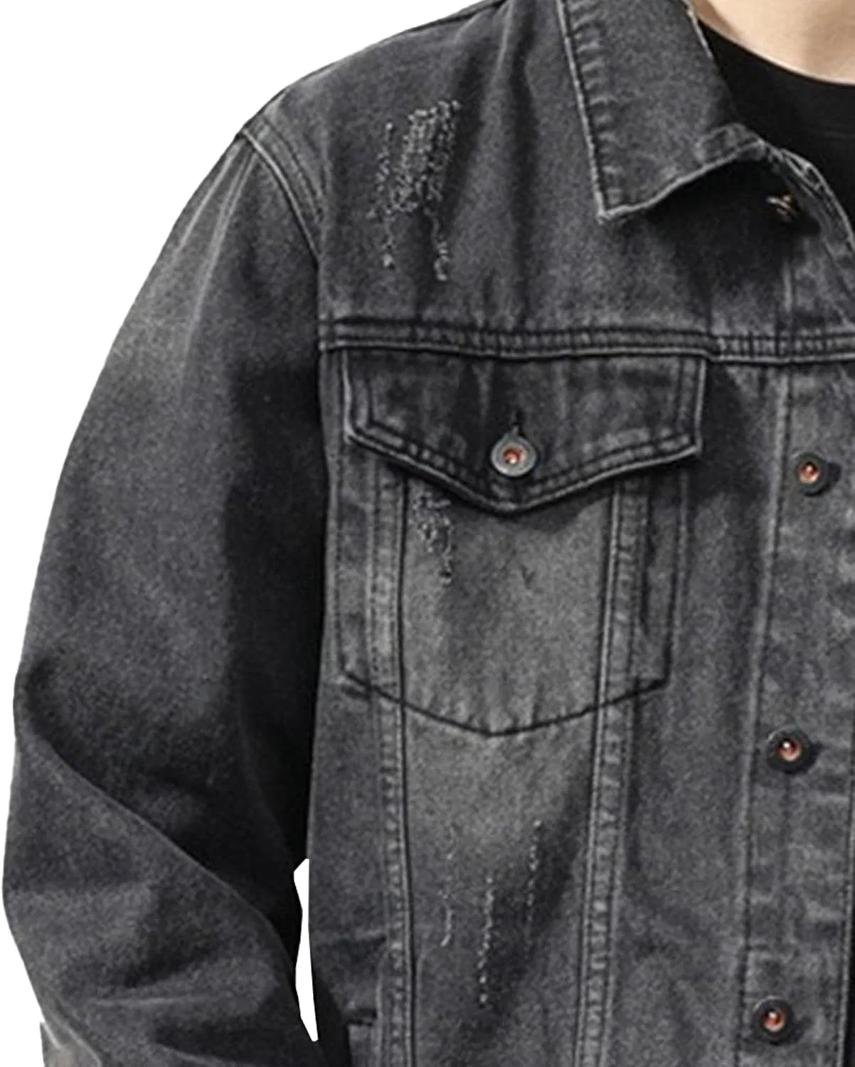 Мужская классическая джинсовая куртка с принтом, Slim Fit, чёрный — фото 4