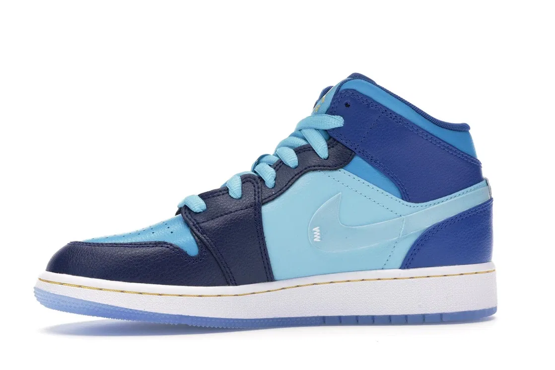 Детские кроссовки Lifestyle с принтом Jordan 1 Mid Jordan, Blue Void/Clear-Team Royal-Blue Lagoon-Blue Gaze-Off White — фото 3