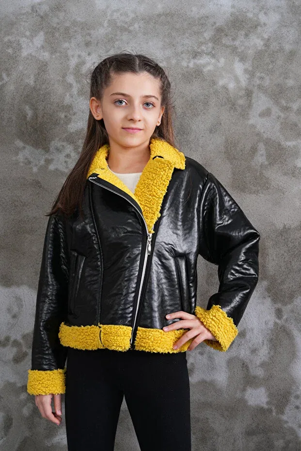 Детское пальто для девочек с искусственным мехом Wiens Kids, Yellow