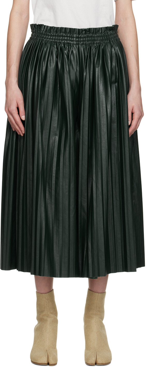 

Зеленые брюки из искусственной кожи со складками MM6 Maison Margiela, Зеленый, Зеленые брюки из искусственной кожи со складками MM6 Maison Margiela