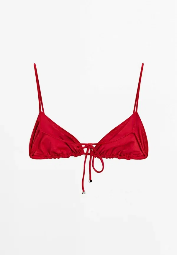 Бикини топ из полиамида и эластана Shimmering triangle bikini top Massimo Dutti, красный — фото 3