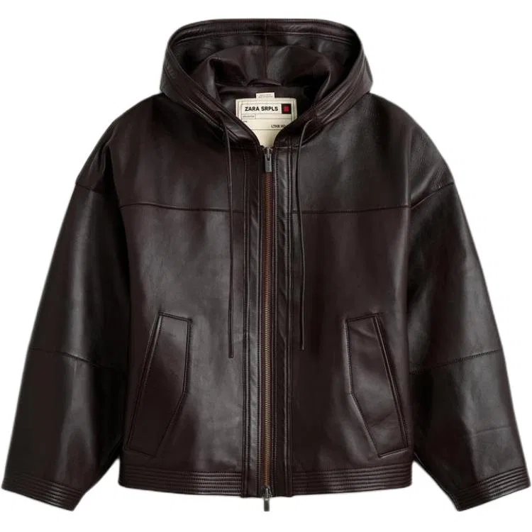 Мужская куртка с капюшоном, прямой крой, ZARA, Dark Brown