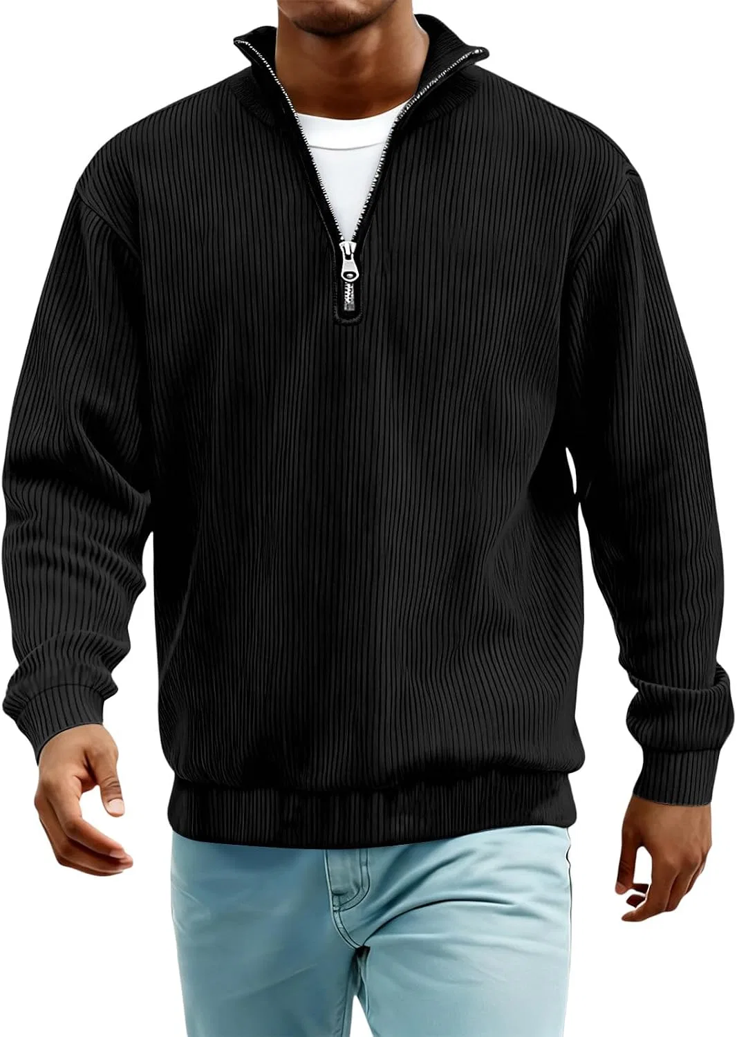 Мужская длинная футболка хенли с воротником Regular Fit, Black