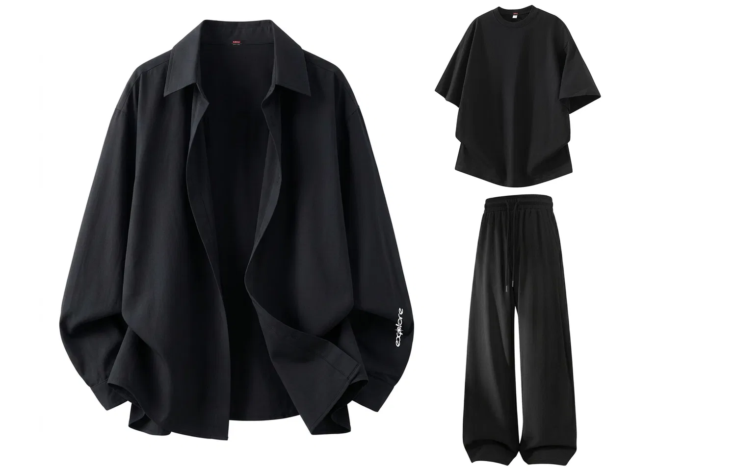 Детский комплект спортивной одежды с принтом Cool Sun Protection Letter Badge BALENO, Black Shirt+Black T-Shirt+Black Pants