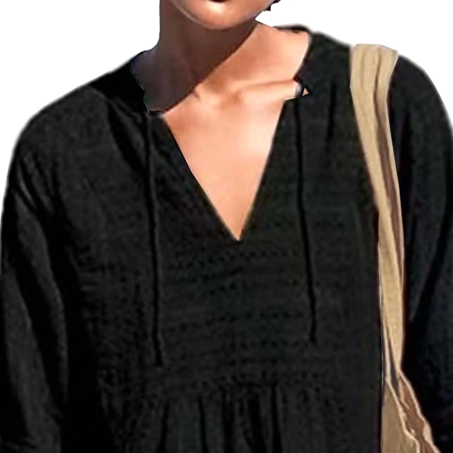 Женское платье-туника с V-образным вырезом Cotton Linen, Black — фото 2