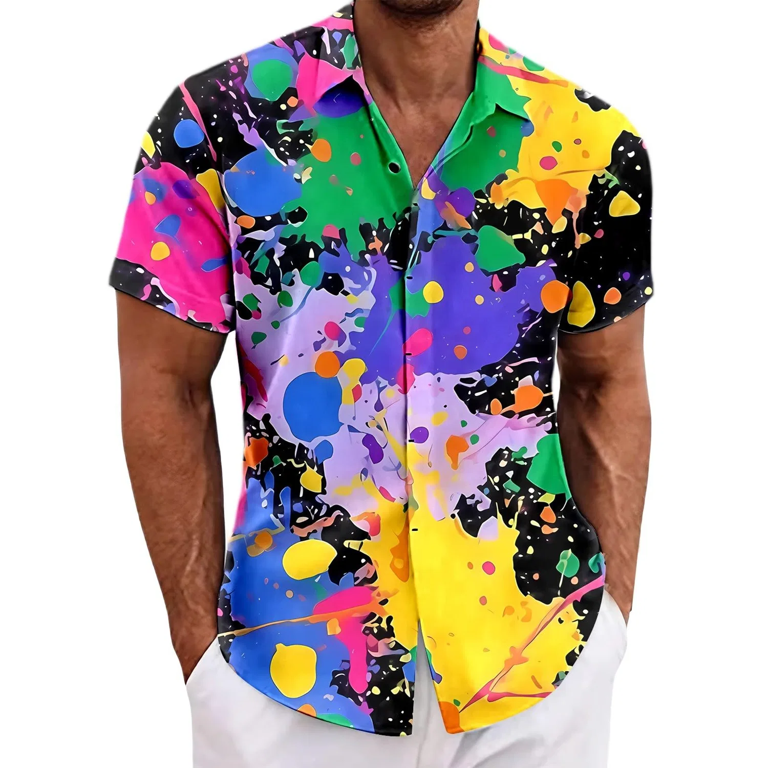Мужская рубашка с коротким рукавом на пуговицах, Multicolor-12