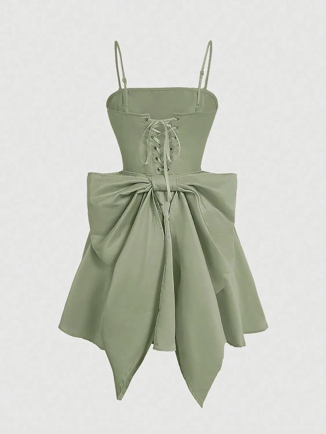 Женское повседневное платье на бретелях с воланами XEXZMAAEM, Green — фото 3