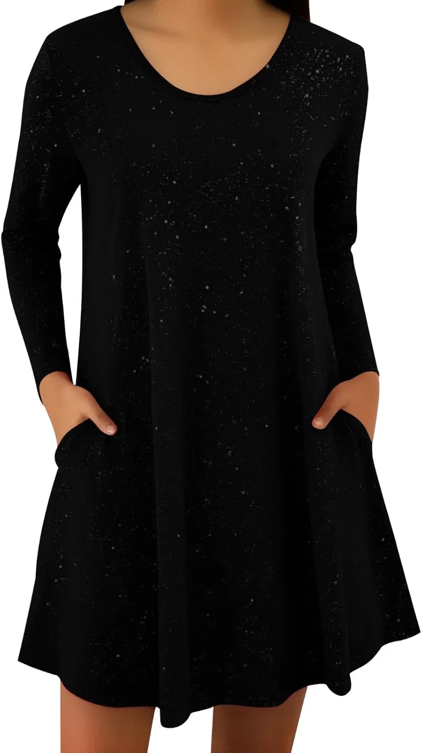Женское коктейльное платье с пайетками длинным рукавом, Black