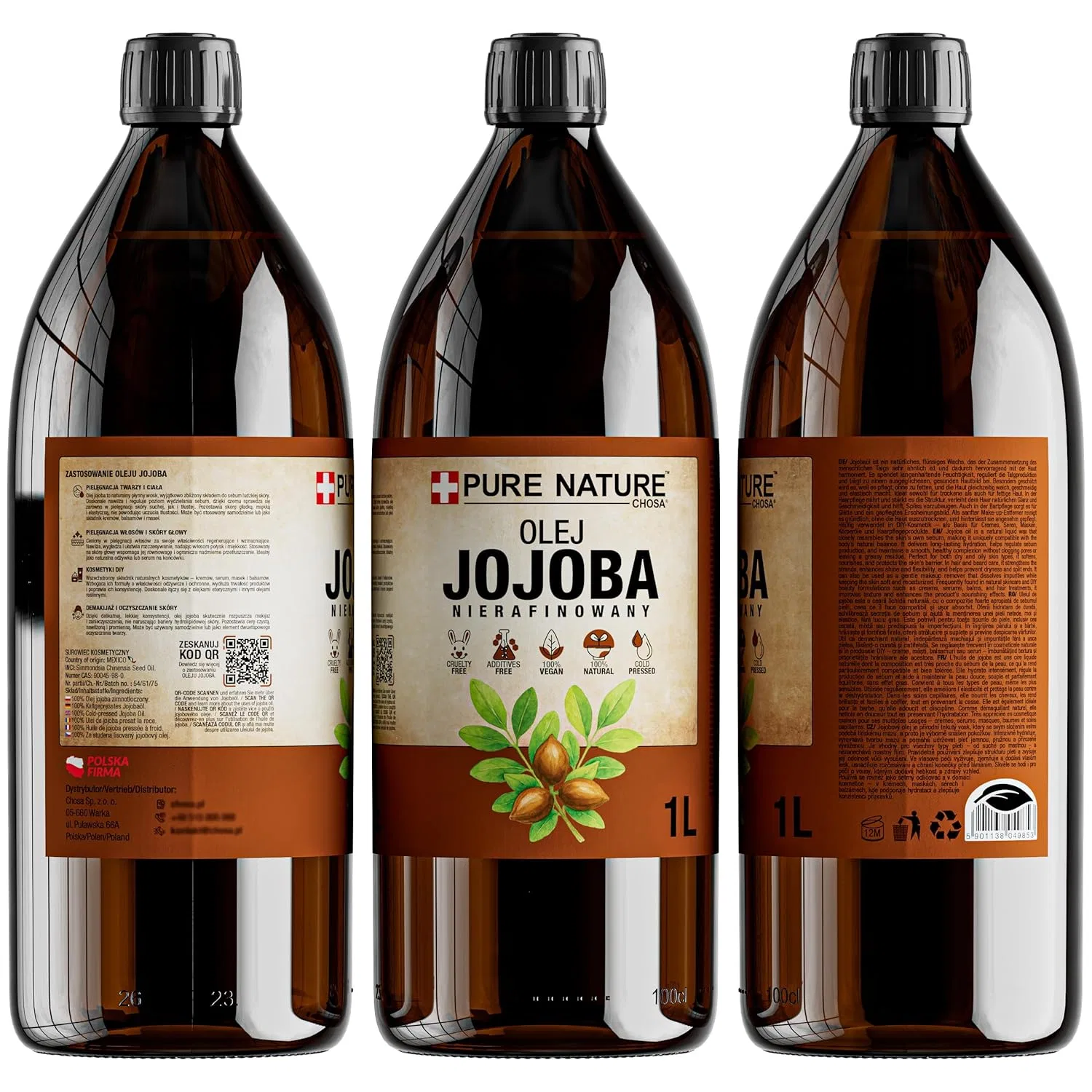 Масло для лица, тела и волос Jojoba Oil Organic Cold Pressed Unrefined 100% Pure, PURE CHEMICAL by CHOSA, 1000 мл — фото 2