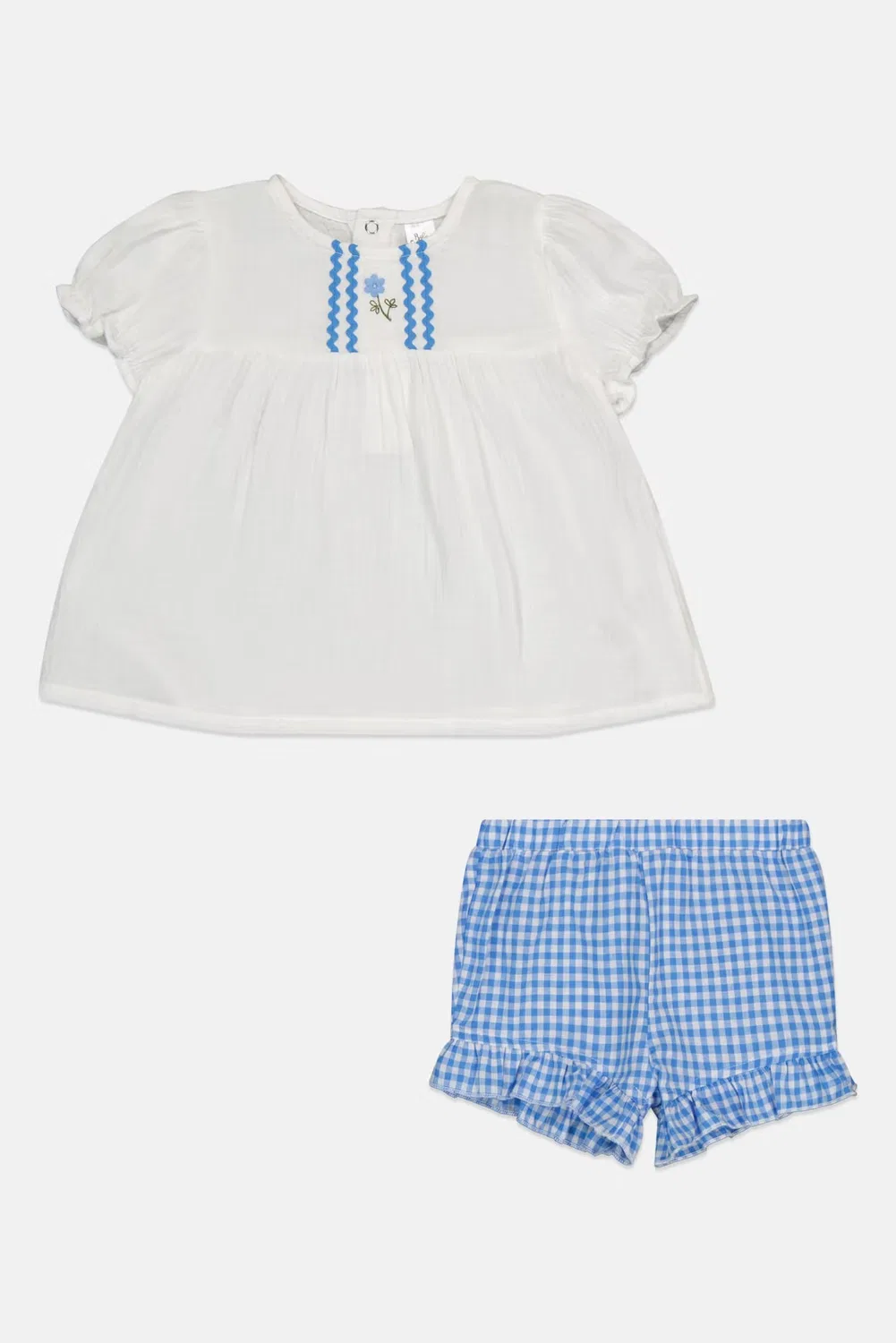 Комплект для девочки с клетчатым принтом из топа и шорт Baby Essentials, разноцветный — фото 2