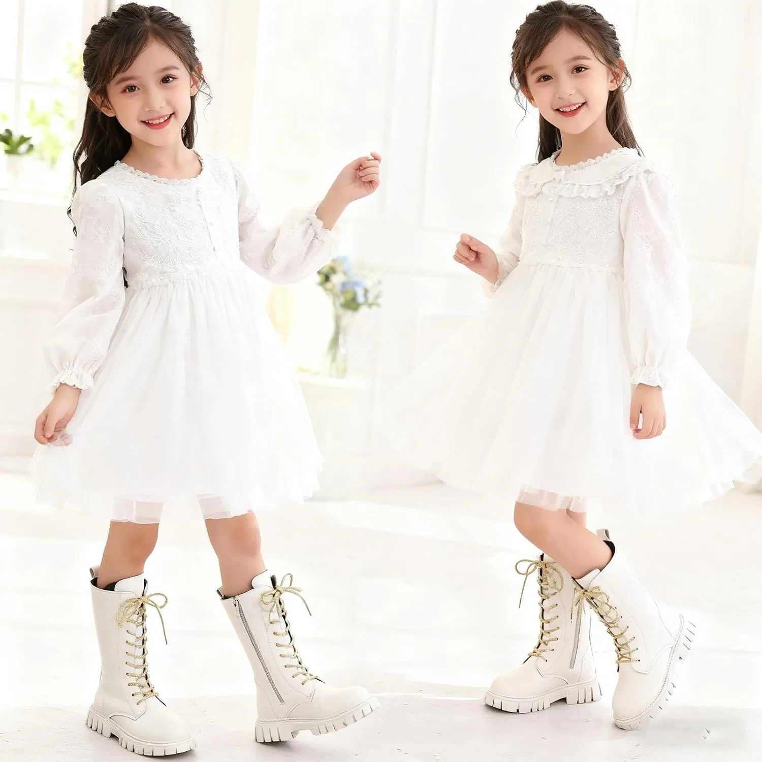 Детские ботинки для девочек со шнуровкой Girl and Doll, White Gold — фото 4
