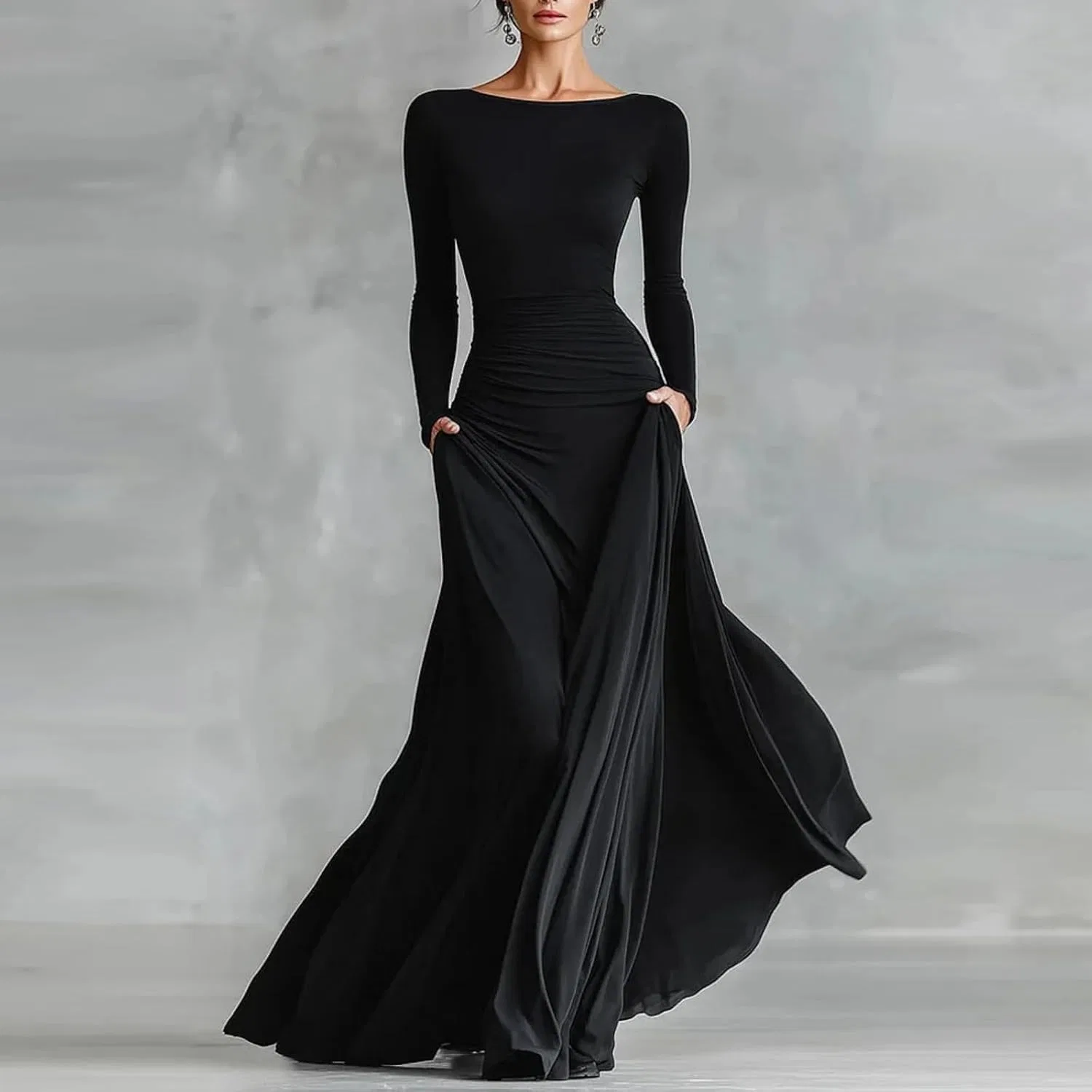Женское облегающее макси-платье с длинным рукавом, Black — фото 2