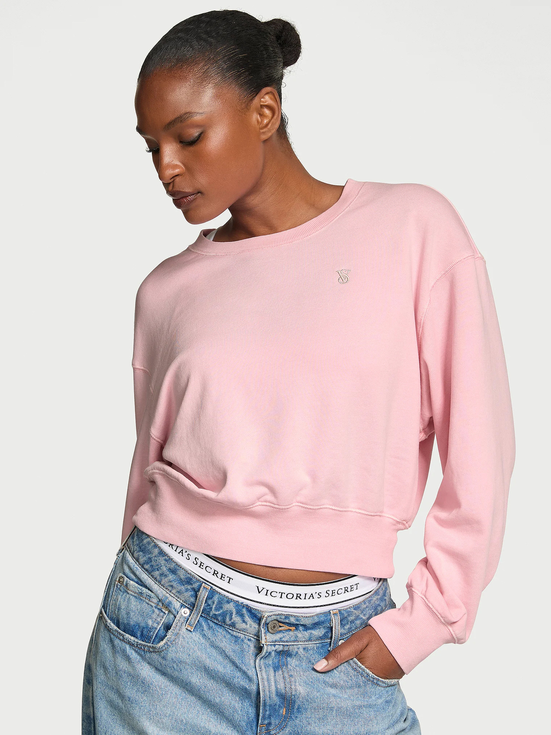 Укороченная толстовка Victoria's Secret Angel Essentials Obsessed Terry Crewneck, розовый — фото 2
