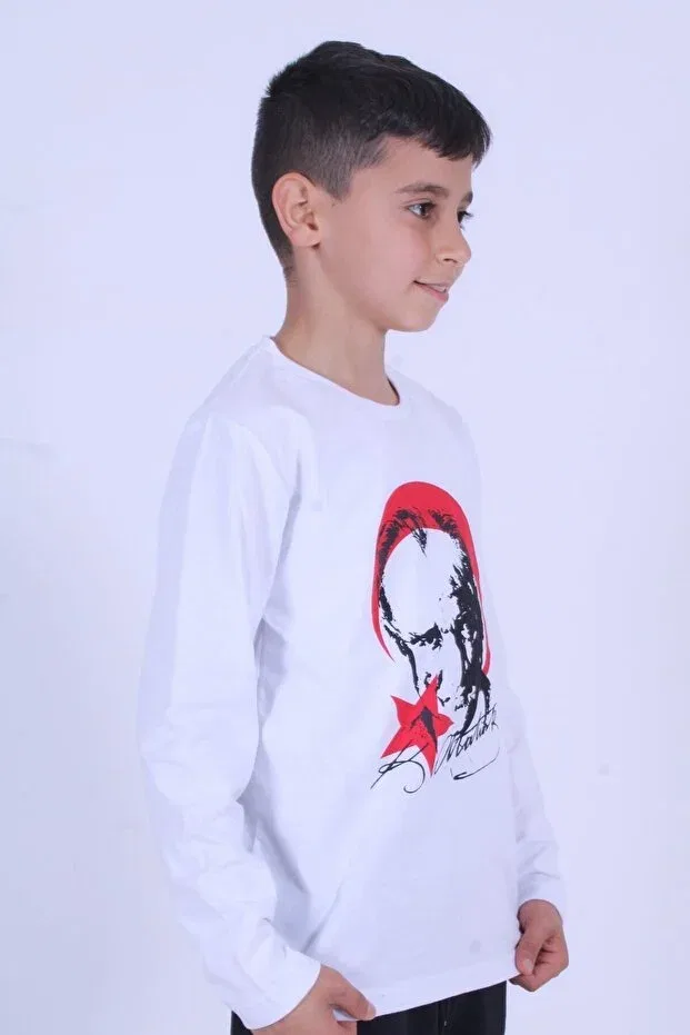 Детские свитшот для девочек с принтом Ataturk-Crescent and star printed boys-girls sweatshirts Ya Ko Kids, White-Red — фото 4