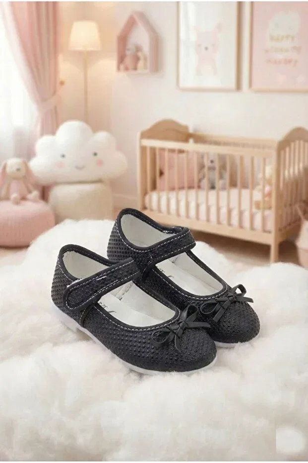 Детские балетки для девочек с бантом Albishoes, Black — фото 2