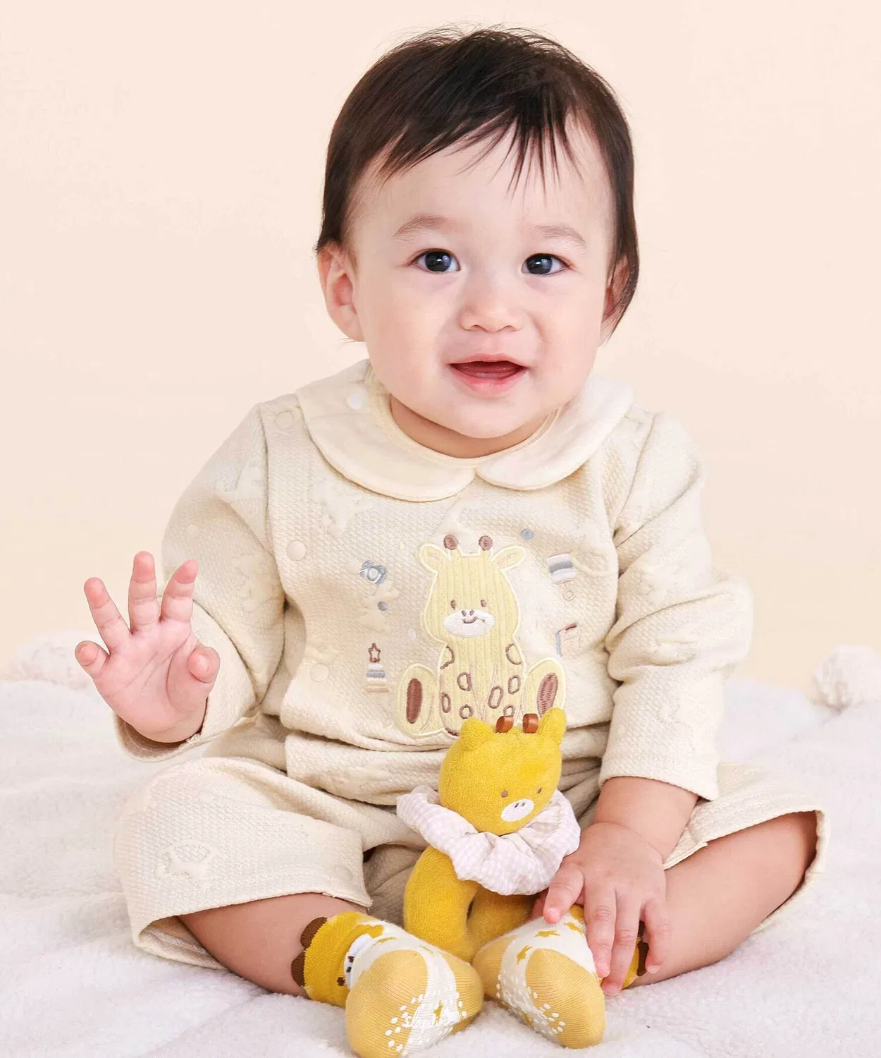 Детский боди-комбинезон с длинным рукавомAnimal Series Animal Dinosaur Motif SLAP SLIP BABY, Beige