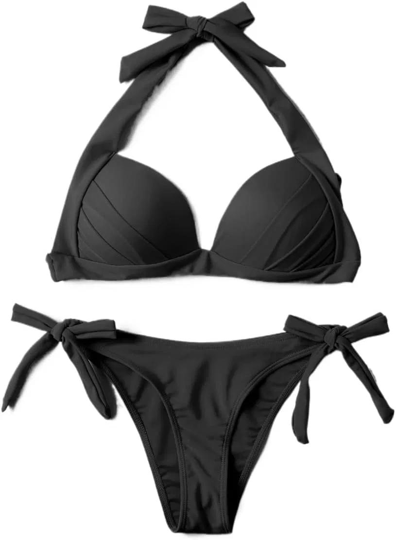 Женский бикини-сет с завязками Push Up Generic, Black