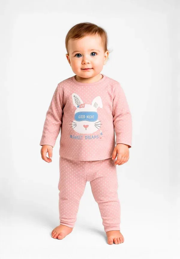 Комплект пижамы из флиса с принтом, 2 pack long sleeve set, Minoti, Light Blue, Light Pink, светло-розовый/светло-голубой