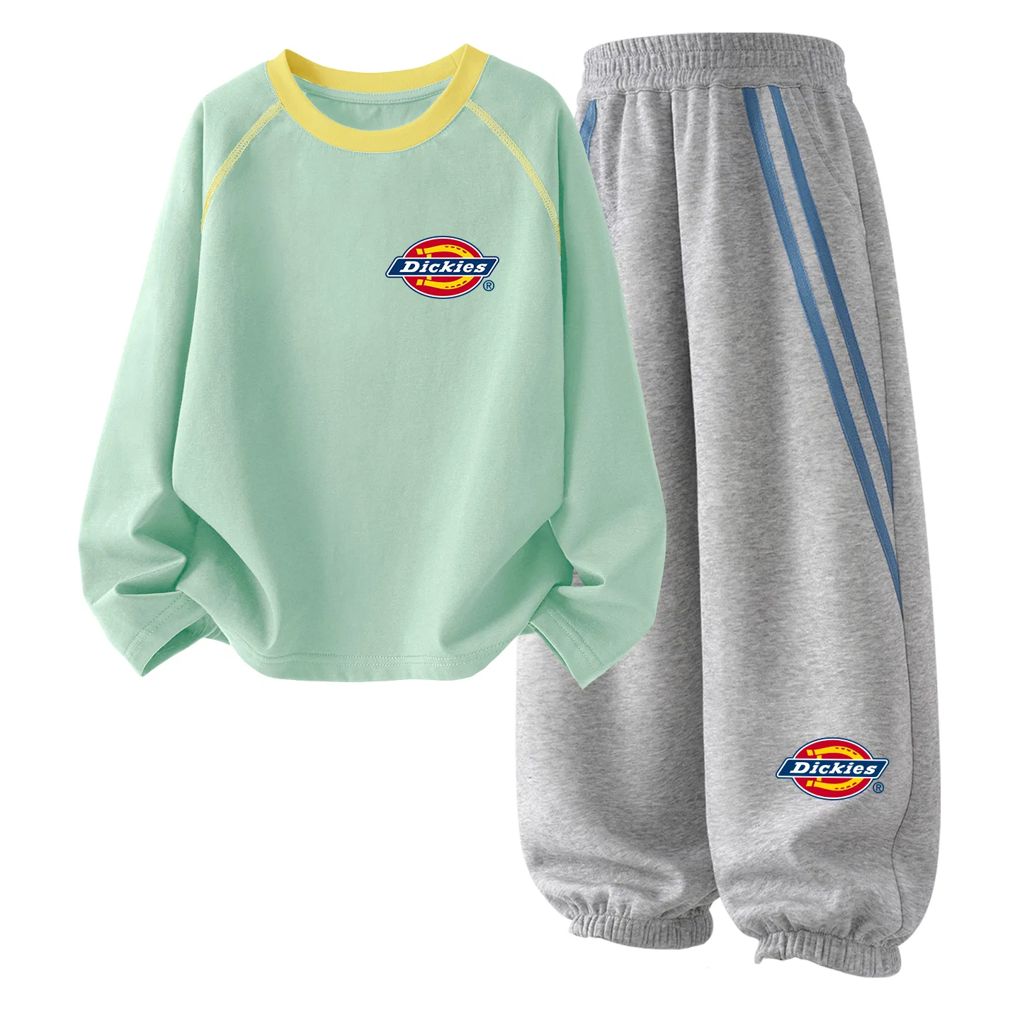 Детский спортивный комплект из двух предметов с принтом, модель Standard Thick K, Dickies, Spring Sprout Green/Right Side Bottom Light Heather Gray