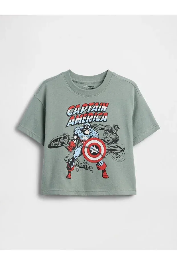 Детская футболка для мальчиков с принтом Marvel Oversized Graphic Printed Gap, Green-001
