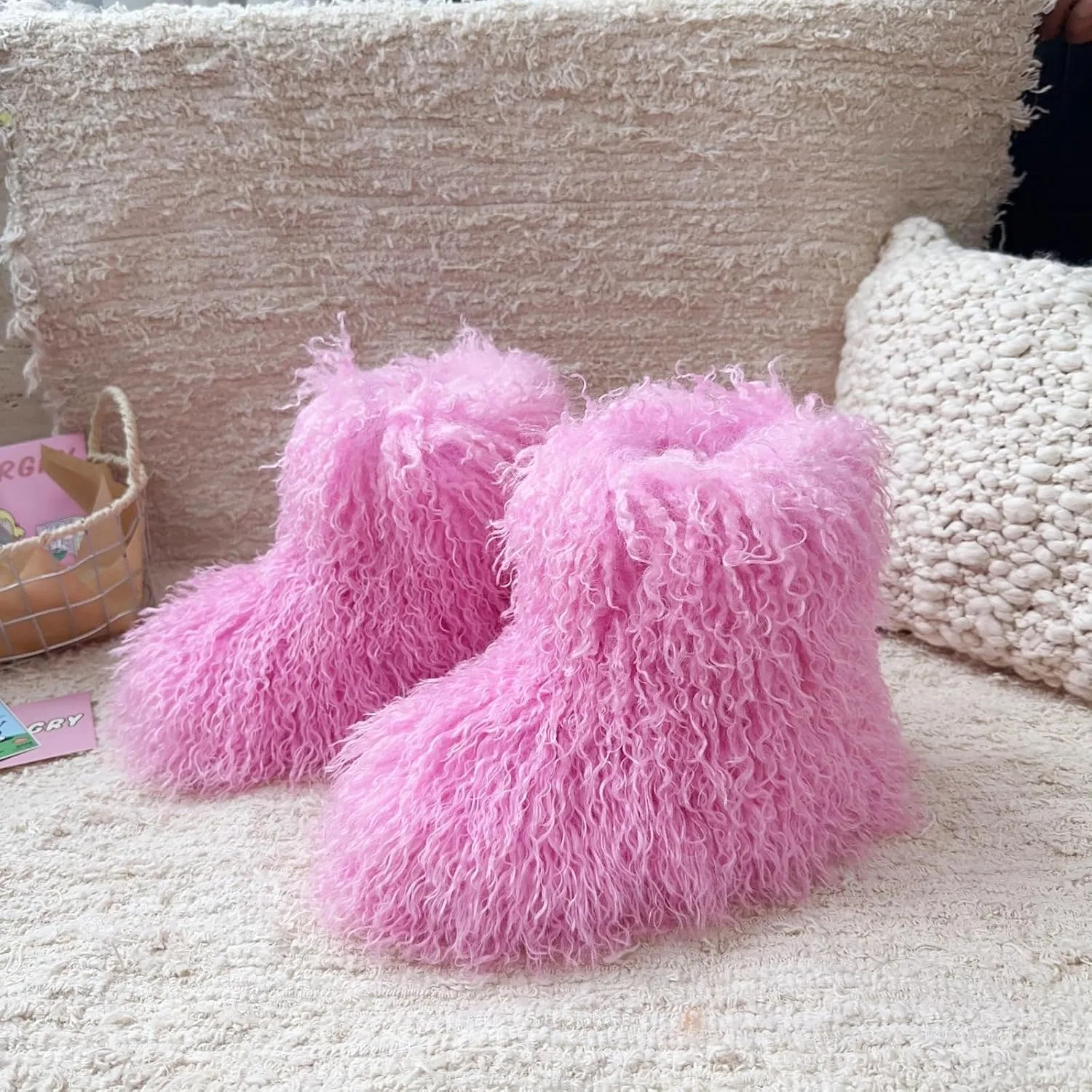 Детские зимние сапоги для девочек с искусственным мехом Auhoho, Pink — фото 3