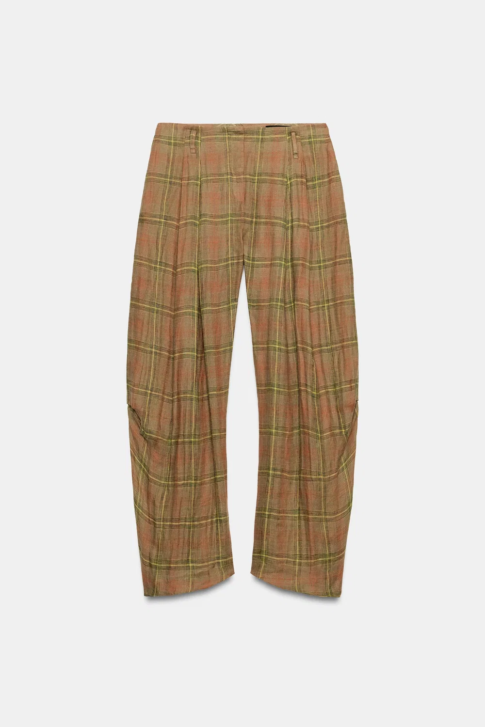 Брюки из клетчатого льна из коллекции ZW ZARA, Orange — фото 3