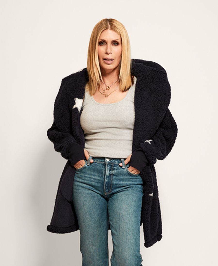 

Домашняя куртка с капюшоном из искусственного меха с узором и застежкой на пуговицы By JILL MARTIN, Navy Star