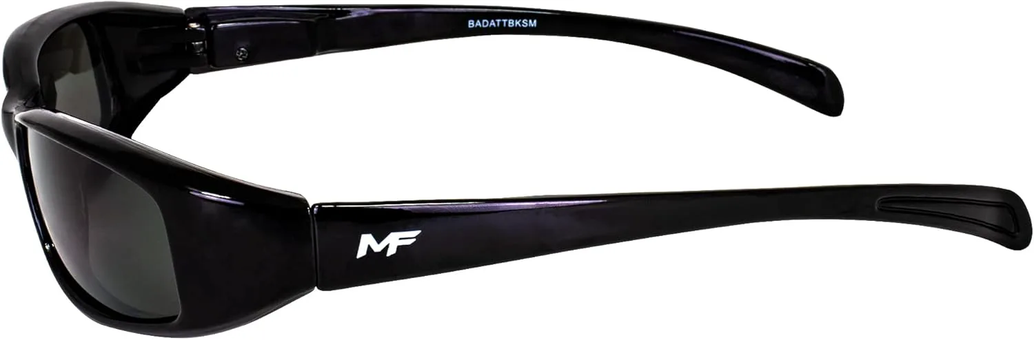 

2 пары солнцезащитных очков MF Eyewear Bad Attitude Cool Wraparound для езды на мотоцикле и спорта, черная оправа с прозрачными и дымчатыми линзами, Smoke & Clear