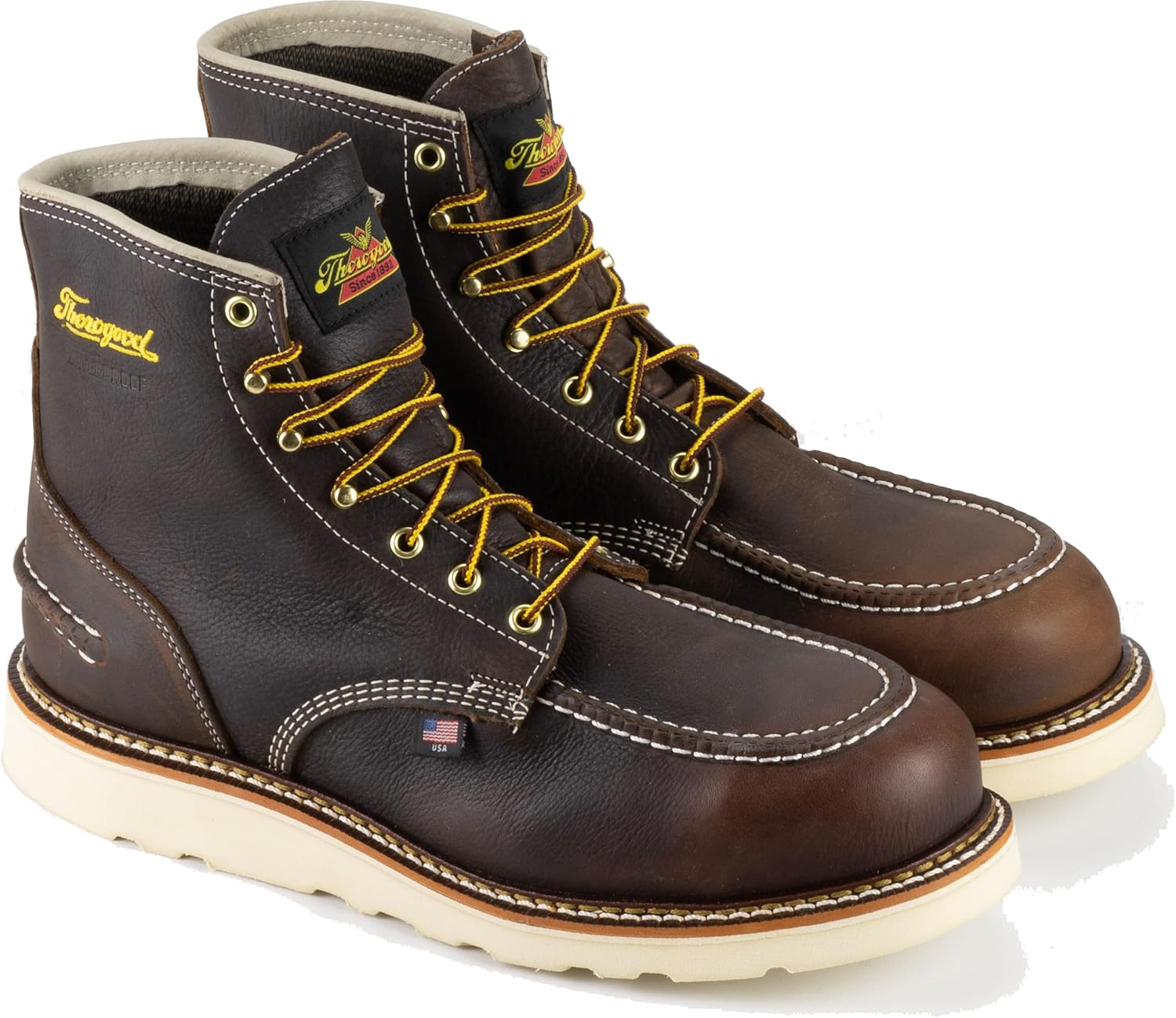 

Рабочие ботинки Thorogood 1957 Series 6” с водонепроницаемым стальным носком для мужчин - из цельнозернистой кожи с носком-мокасином, комфортной стелькой и противоскользящей клиновидной подошвой; класс защиты EH Name ‎Thorogood