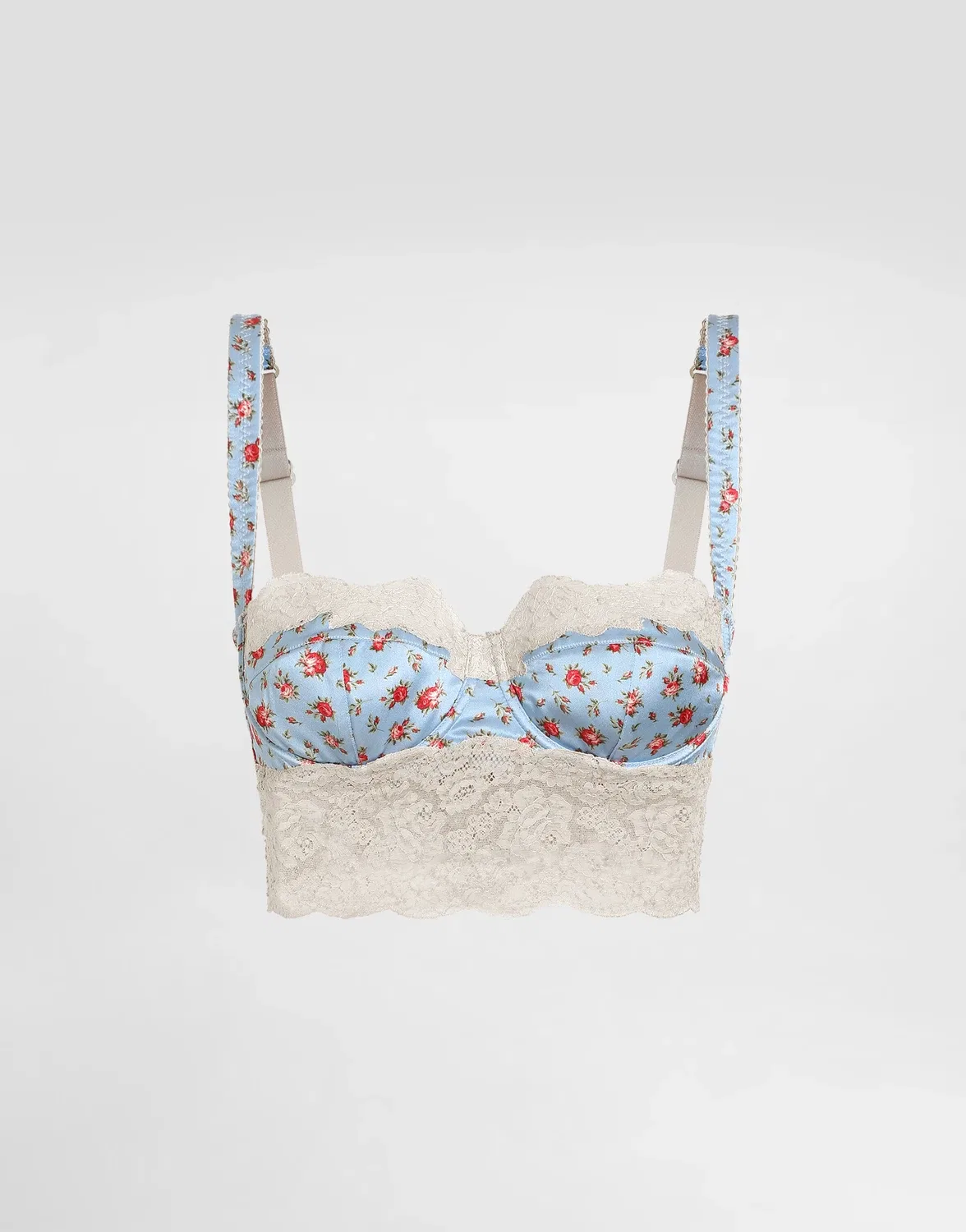 Маленький балконет из сатина и кружева с розовым принтом DOLCE & GABBANA, мультиколор